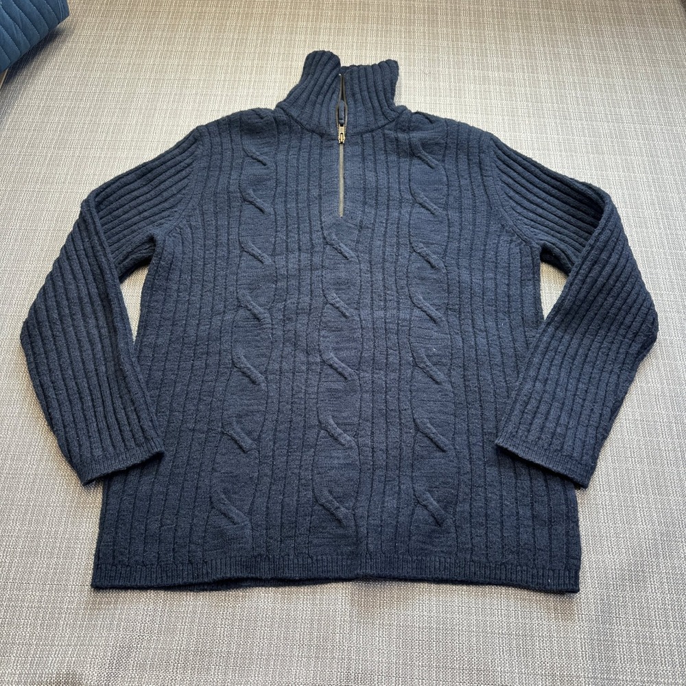 Vintage Express Chunky Cable Knit Quarter Zip Sweater Mens Large Blue Fisherman